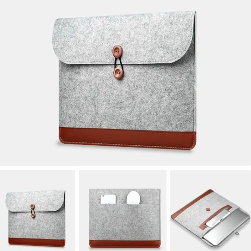 

New Universal Laptop Bag Sleeve Wool Felt PU Leather Notebook Bags Dustproof 7/10.8 Inches Tablet Protective Pouch