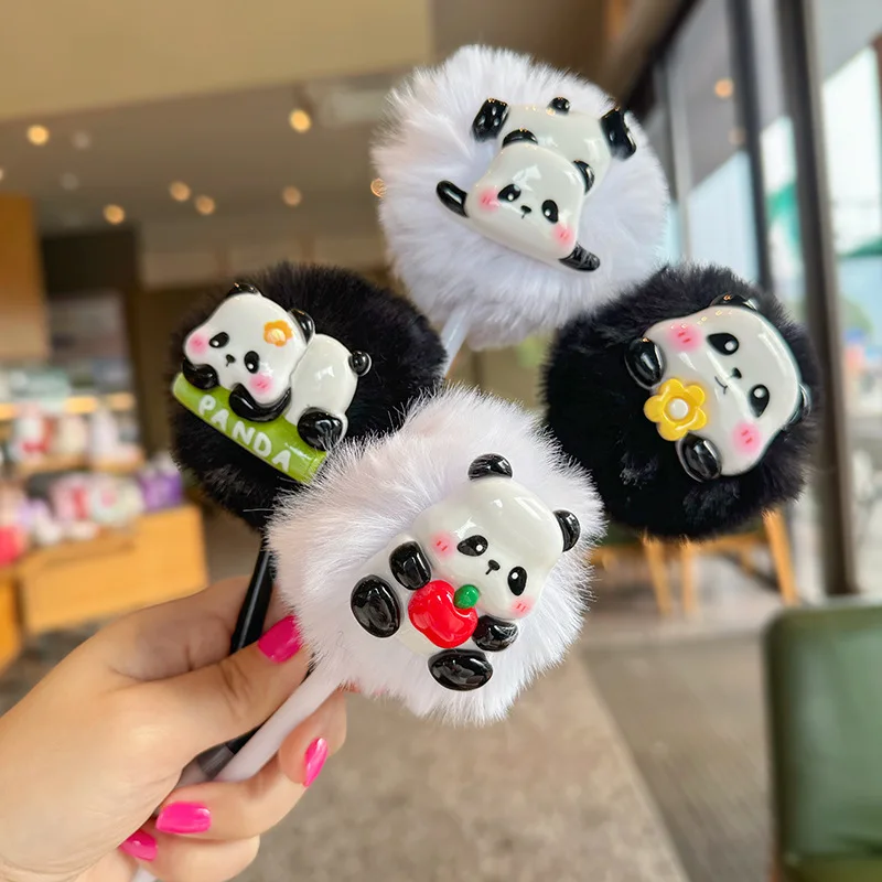 1Pcs Creative Cute Panda Fluffy Pen Kawaii Funny Pen Plush Pen Fun Student Learning Supplies Office Small Gifts Stationery