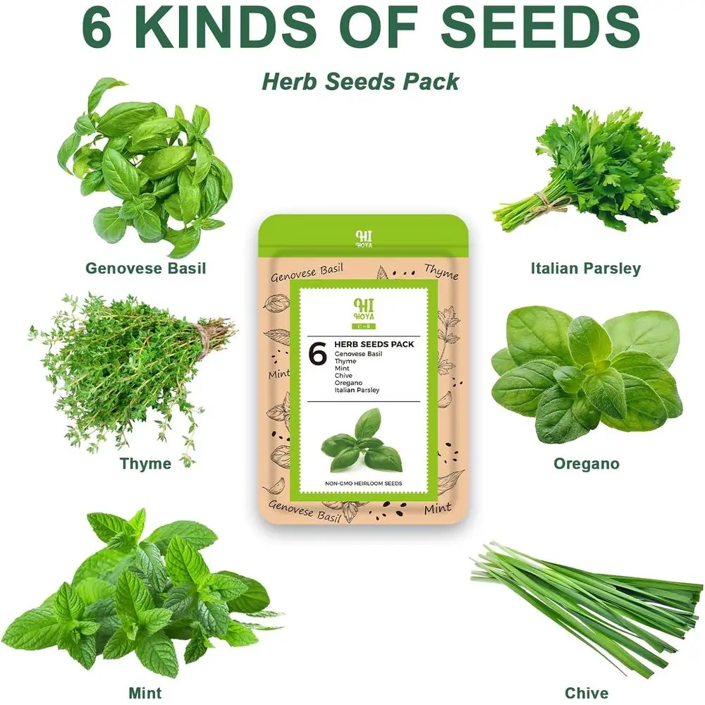 مجموعة أدوات بدء بذور الأعشاب الذواقة مكونة من 14 قطعة: الريحان، البقدونس، الزعتر، النعناع، الخمر، أوريجانو - متوافق مع الزراعة المائية