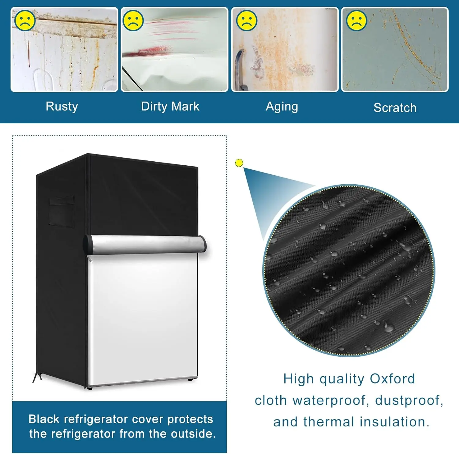 Upright Freezer Cover 22\'\'L x 23\'\'W x 34\'\'H,  Oxford mini fridge cover Protection for Outdoor Refrigerator Waterproof, Dustproof