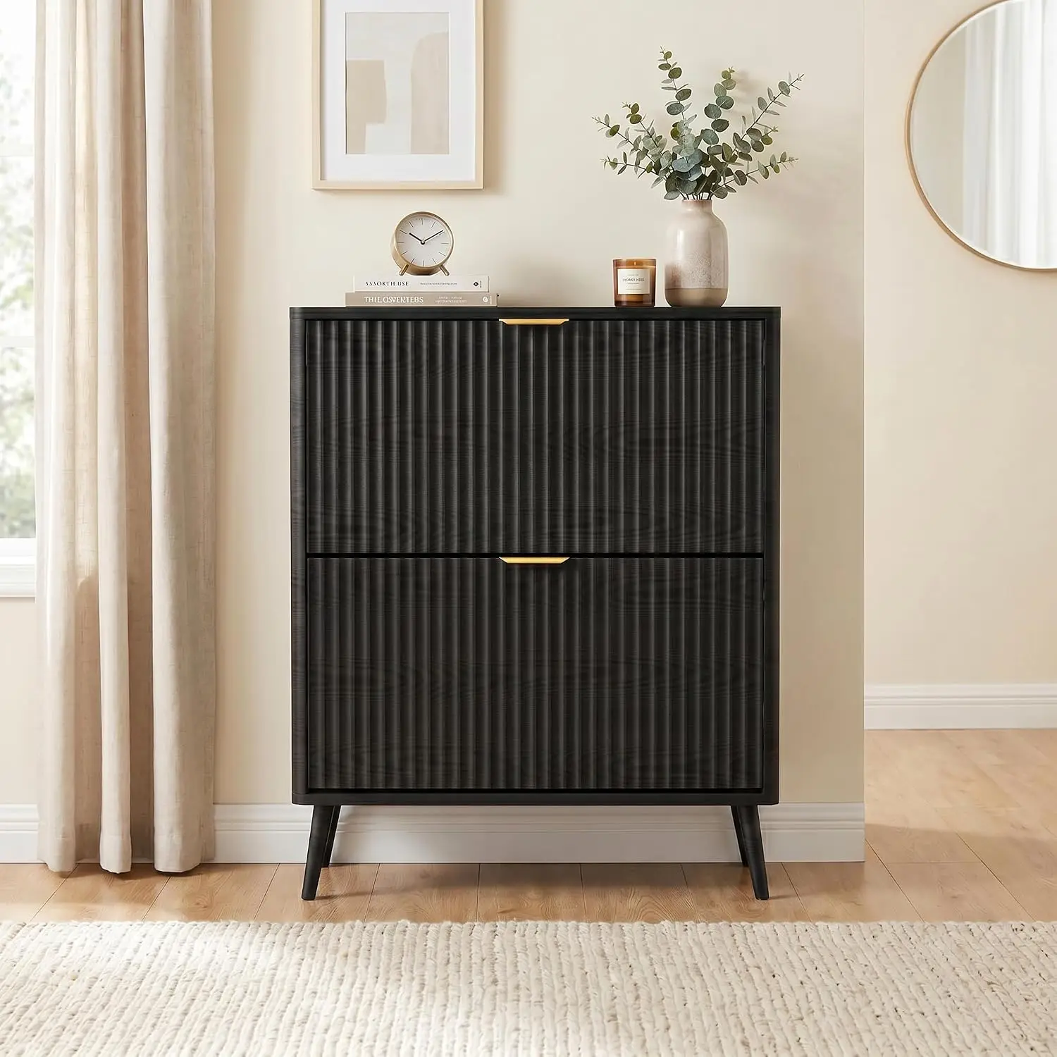 Narrow Shoe Storage Cabinet, Shoe Cabinet with 2 Flip Drawers, Freestanding Shoe Organizer with Legs for Entryway,, Customized