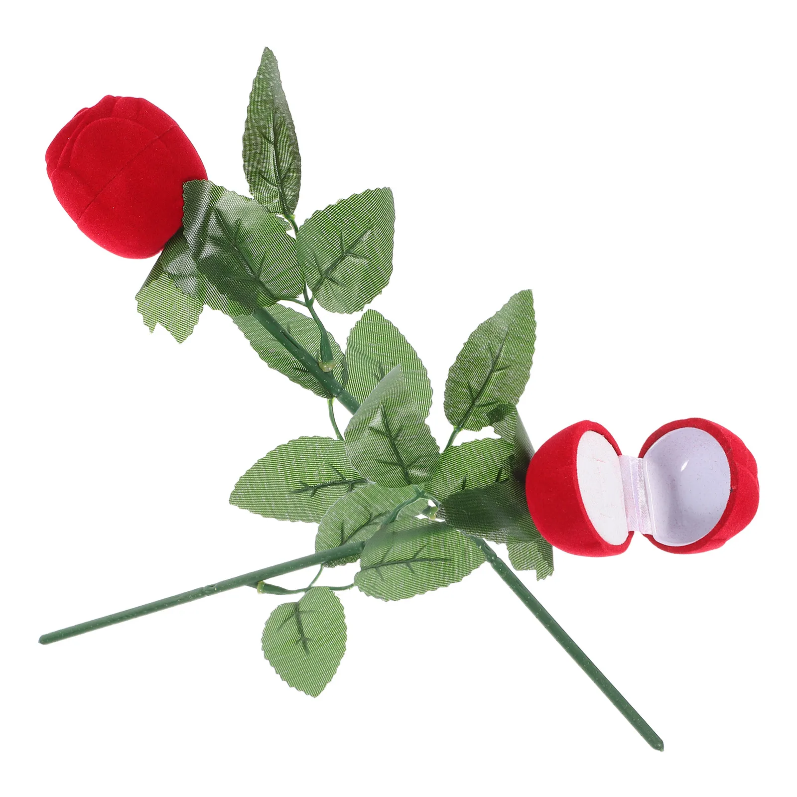 

2pcs Rose Shape Ring Box Breathable Fabric Lifelike Wedding Proposal Storage Case For Anniversary Birthday Party Red Jewelry
