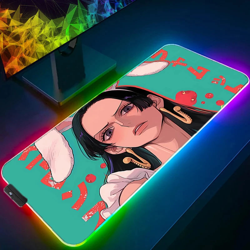 

RGB LED Mouse Pad Laptop Keyboard Pad One Piece Boa Hancock Non-Slip Tablet Pad PC Accessories Cartoon Mousepad Gaming Desk Mat