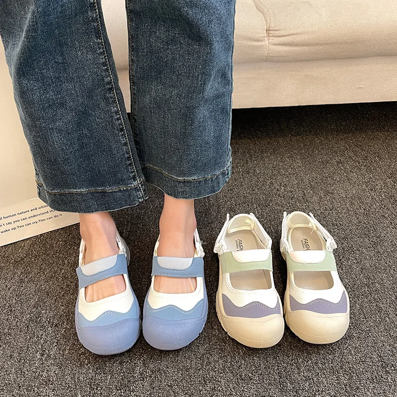 

Cute and Ugly Magic Tape Sandals Korean Style Round Toe Women's Shoes Thick Sole Casual Slip-On Sneakers Trendy Shoes