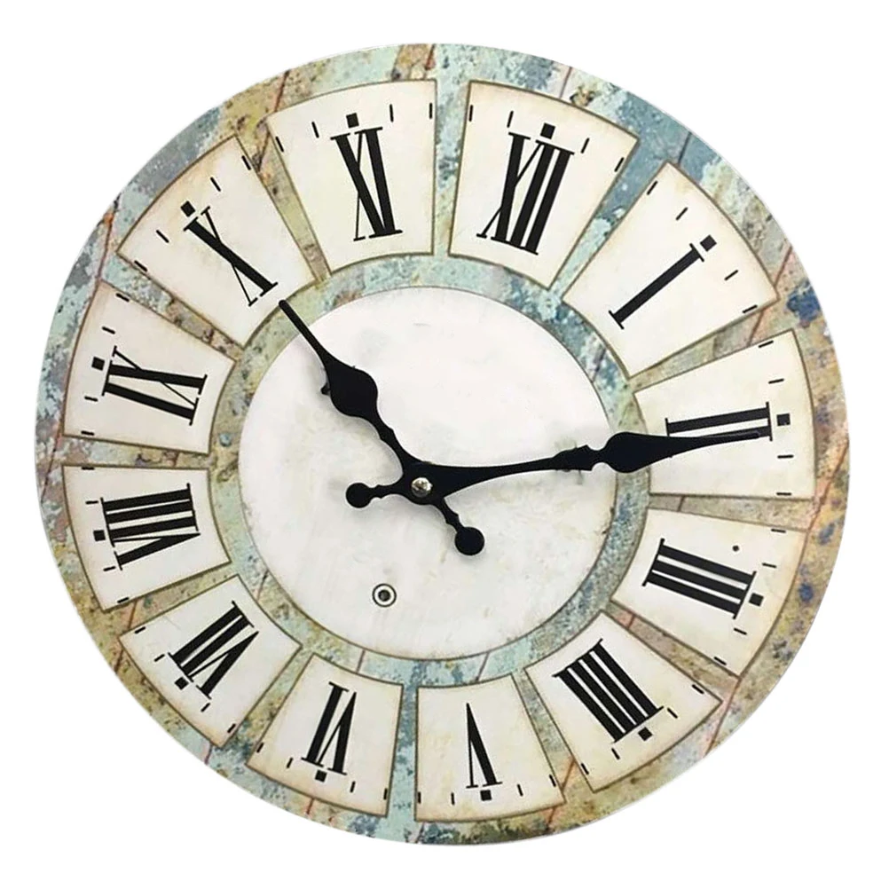 

Roman Style Vintage Wall Clock Wooden Mdf Silent Quiet Hanging Clock for Home Living Room Office Cafe Decoration