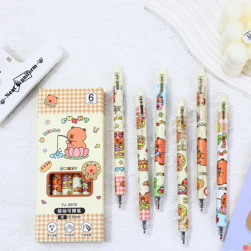 

CC New 6Pcs Kapibara Erasable Pen，Cartoon Cute Click PenSTHead Thermal Sensitive Gel Pen