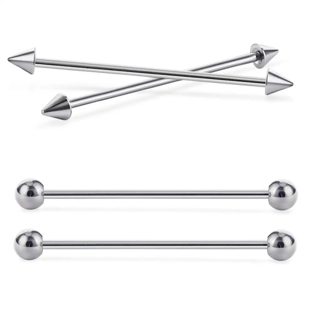 2pcs 14G 1.6mm Stainless Steel Industrial Barbell Long Ear Piercing Helix Tragus Cartilage Earrings Unisex Punk Body Jewelry