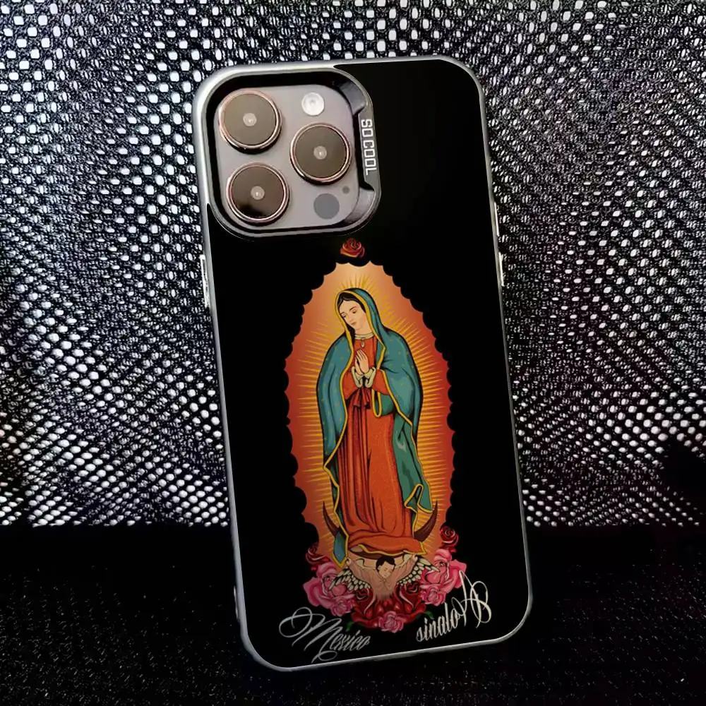 حافظة هاتف مريم العذراء لهاتف آيفون 16,15,14,13,12,11,8,7,Pro,Max,Plus,Mini,XS,SE ضد السقوط أسود غير لامع