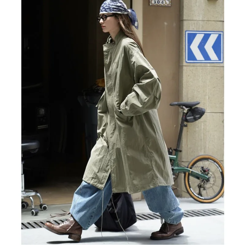 Johnature Autumn New Workwear Outdoor Stand Collar Windbreaker Casual Simple Windproof Loose Long Trench Coat For Women