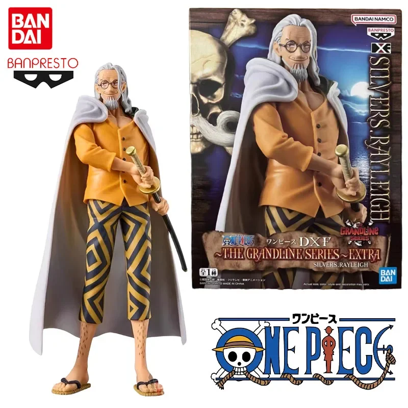 Bandai Genuine Banpresto ONE PIECE Anime Figure DXF Silvers Rayleigh Action Toys for Boys Girls Christmas Gift Collectible Model