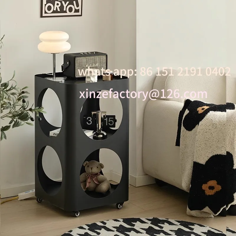 

Customizable Room Movable Side Couch Side Shelf Wrought Iron Side Cabinet Small Apartment with Wheels Bedroom Bedside Table