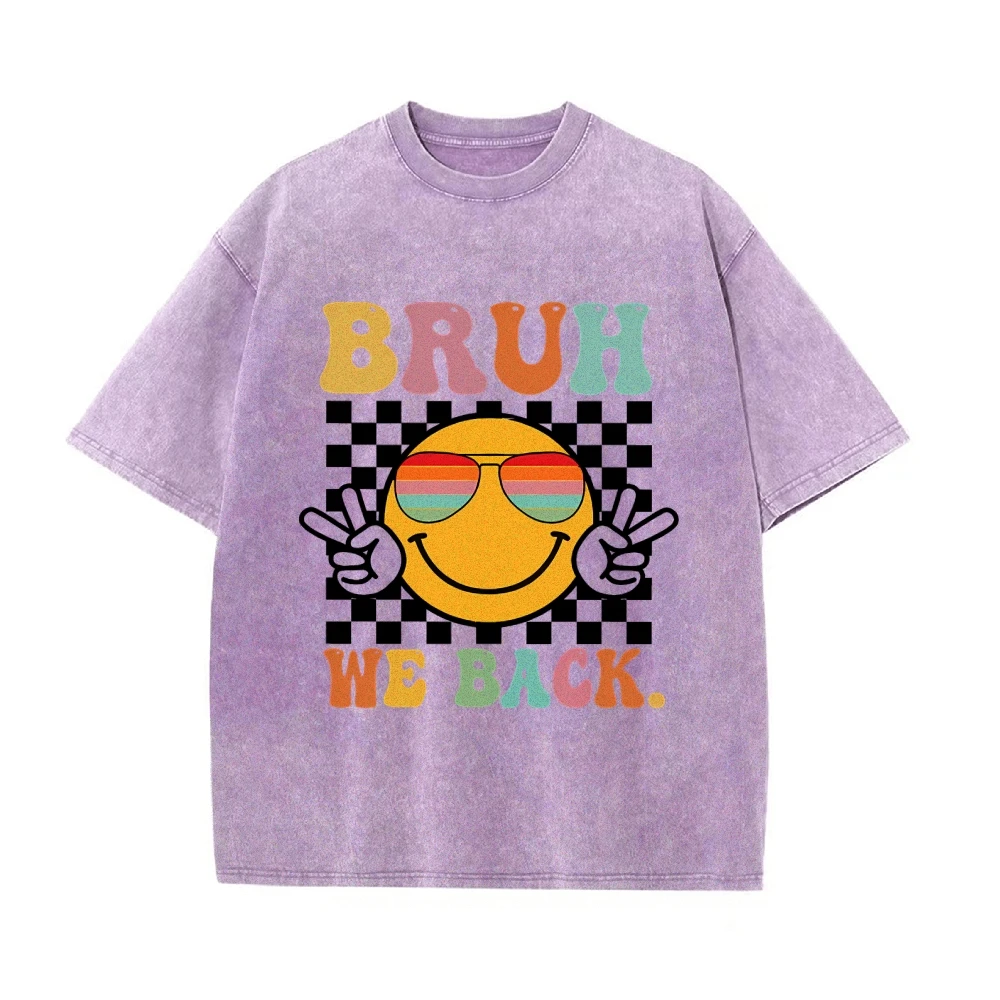 Bruh We Back Smile Face T-shirt, Retro Style Funny Graphic Tee, Back To School Shirt, Unisex Casual Tee, Gift for Hipsters