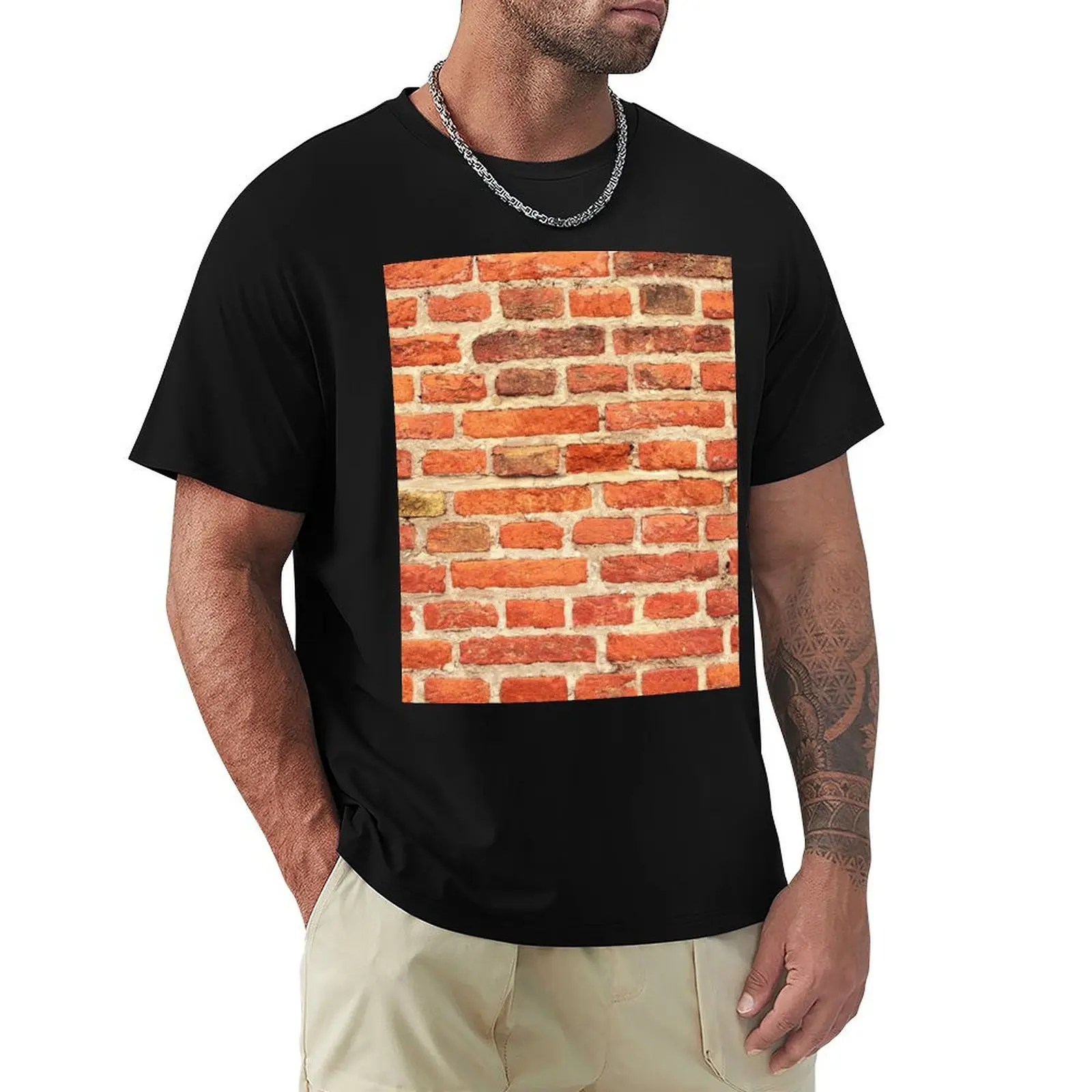 

Red vinatge Brick wall pattern photography - Brick print T-Shirt Festival Party Tee Top