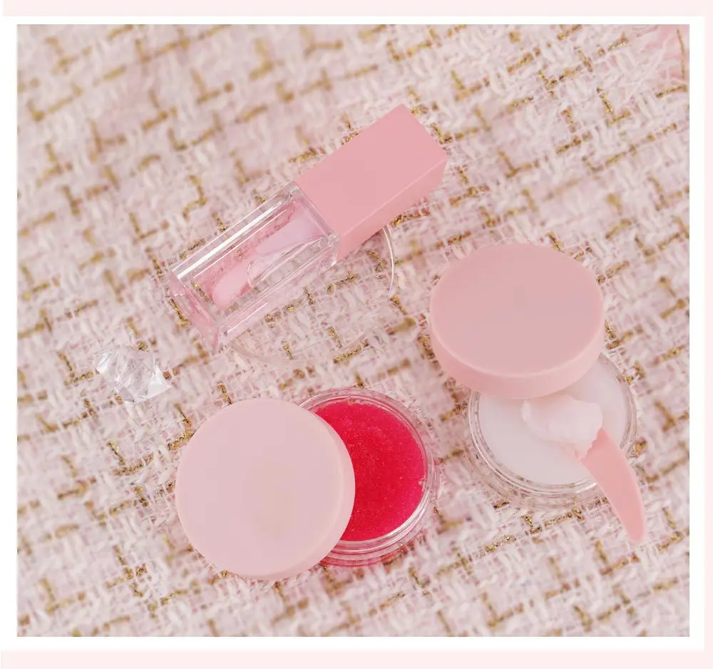 Lip Care Set Balm And Scrub Treatment Oil 3 In 1 Nourishing Lip Mask Sugar Organic Fruit Flavor Pink Box Private Label Wholesale