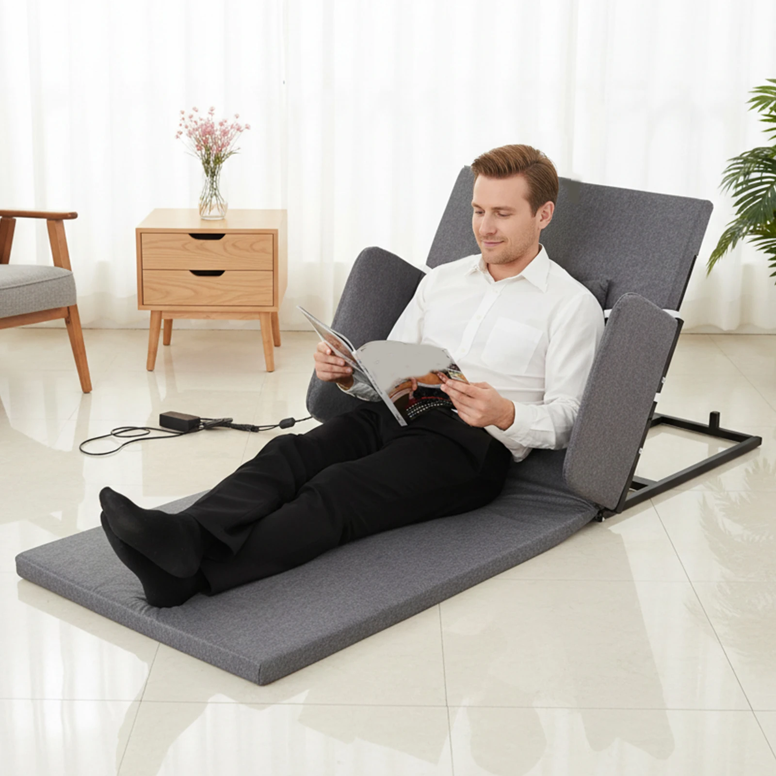 

2-80° Sit-Up Back Rest Chair with Guardrails Home-Use Lifting Mattress Load Max 330 Lbs for Adults Pregnant Women Elderly