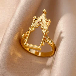 Stainless Steel Magic Mirror Rings For Women Gold Plated Aesthetic Wedding Ring Castle Flower Leaf Crown Design Luxury Jewelry