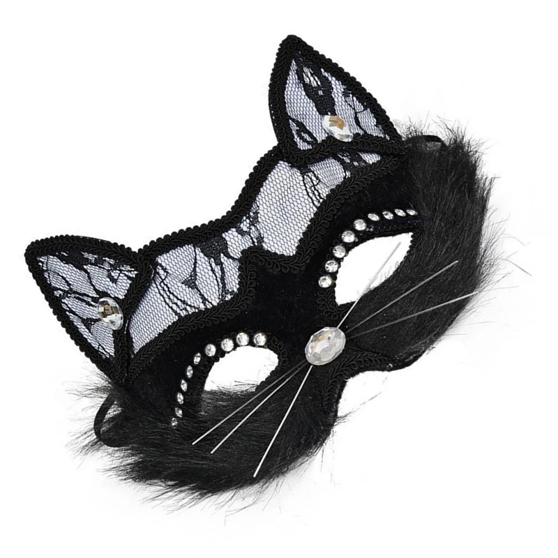 Masquerade Facewear, Exquisite Rhinestone Cat Half Face Facewear Halloween Cosplay Headwear for Adult Kids