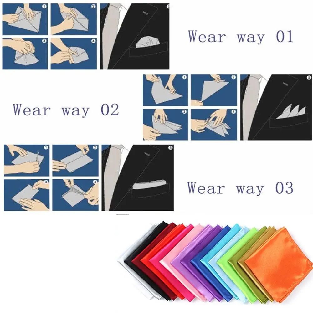 Pañuelo de bolsillo de satén liso para hombre, para traje formal, boda o fiesta, pañuelo de seda para hombre