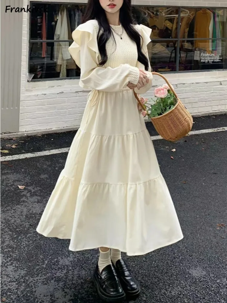 

Dresses for Women Autumn Temperament Tender High Street French Fairy Ruffles Chic Fashion Normcore Vintage Long Sleeve Sweet New