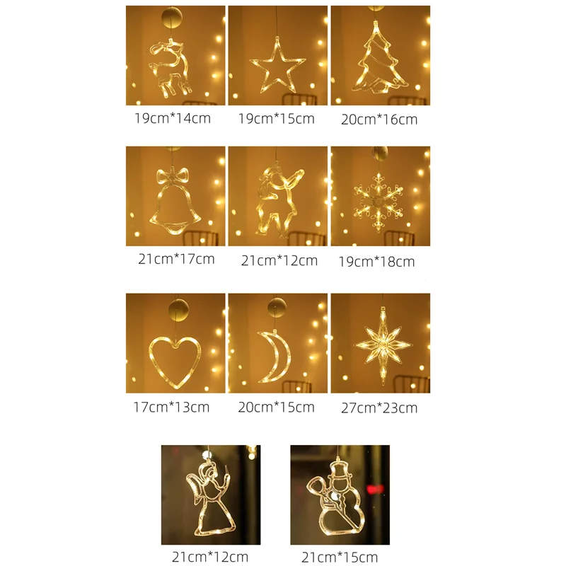 Christmas Sucker Lamp LED Lights Bell Snowman Star Holiday Window Decoration Battery Powered Hanging Lamp for Home Decor Navidad