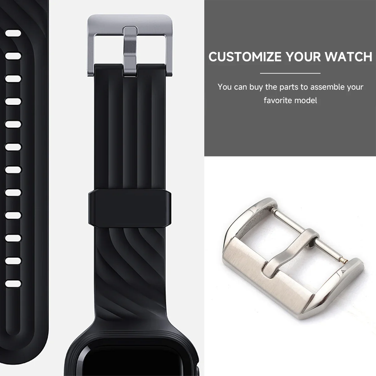 Watch Band Metal Buckle 10 14 16 18 20 22 24mm Strap Solid Square Button Silver Black Gold Stainless Steel Matte Polished Clasp