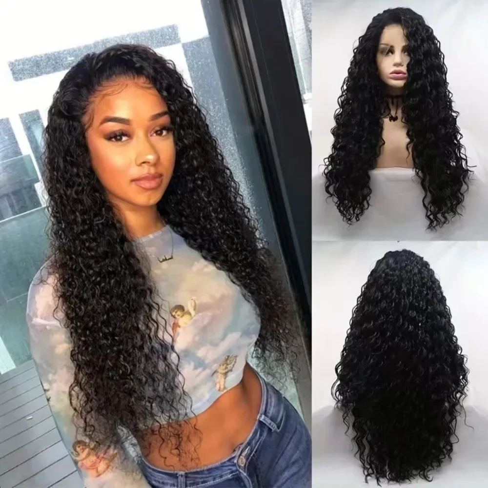 Synthetic Lace Front Wigs Long Curly Hair Fluffy Wavy Curly Half Hood Wig Girls Wig Half Hood Blond Wig Lace Front Wig for Women