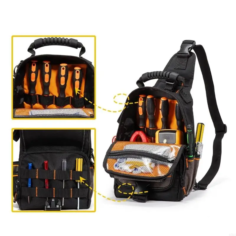 Multi-Pocket Tool Bag With Canvas Exterior, Two Zippers, Removable Shoulder Belt and Side Tape Loop for Hand Equipment 87HA
