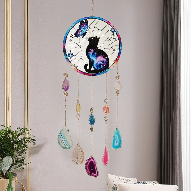 

Tree Of Life Dreamcatcher Sun Catcher Hanging Decor Natural Agate Acrylic Ornament Window Wall Porch Spiritual Gift For Home Use