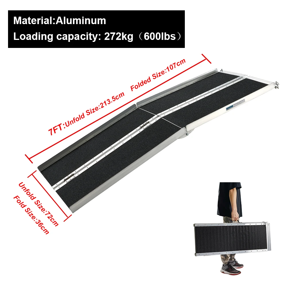7-Foot wheelchair ramp with non-slip surface for disabled people Portable aluminum ramp