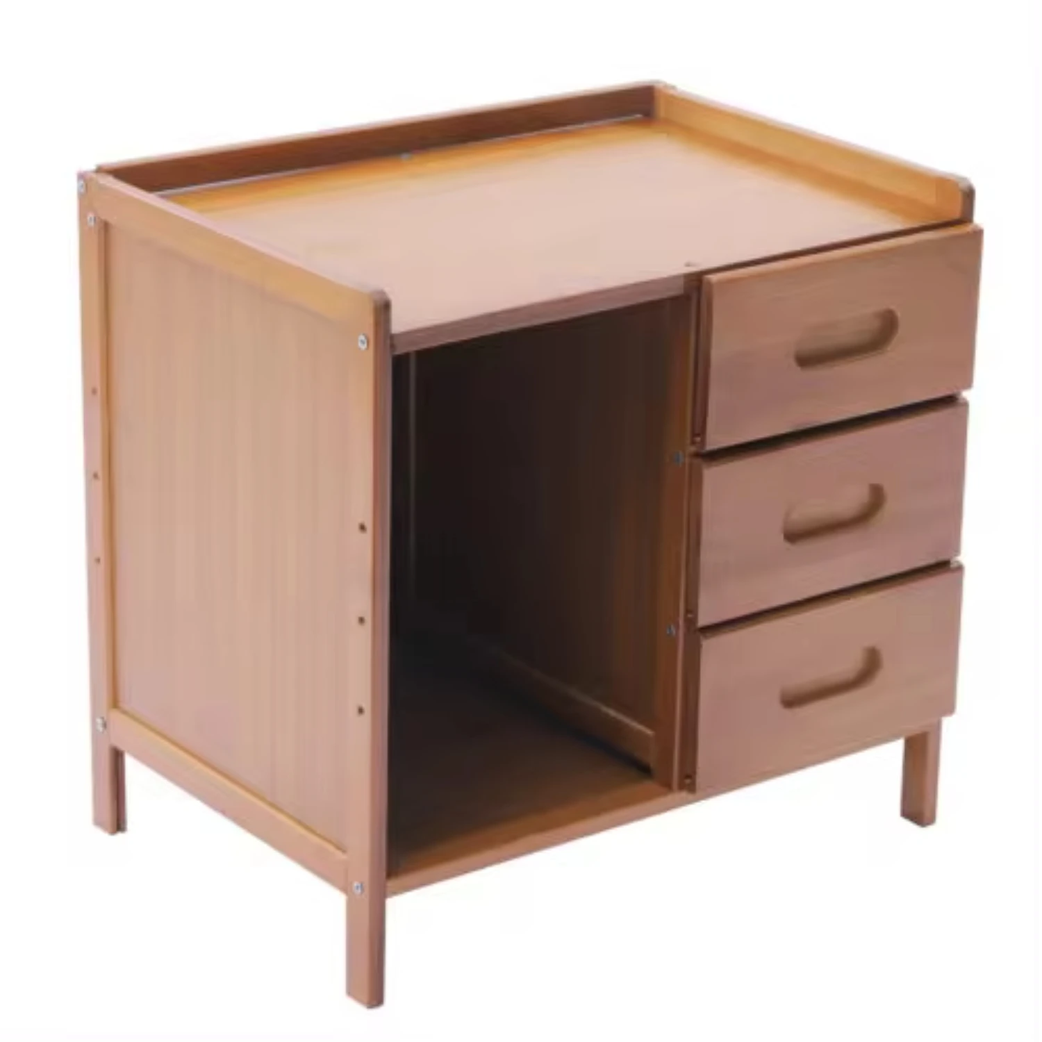 Bamboo Bedside End Table Brown Nightstand with Drawers and Open Shelf Sofa Side Stand Cupboard  Living Room Bedroom Or Office