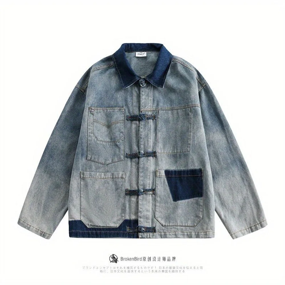 Frühling amerikanische Mode gewaschen, um alte Disc Schnalle Jeans jacke Männer zu Treuhänder-chinesischen Stil Jacke Street Casual Mantel zu tun