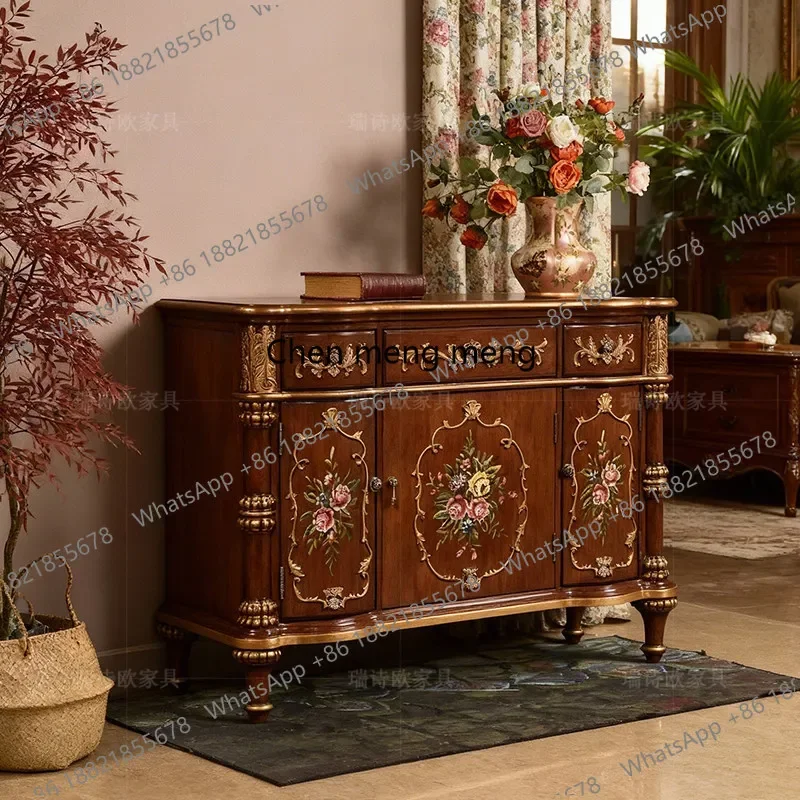 F150 European solid wood carving flower display cabinet American style, hand-painted, textured dining side entrance hall
