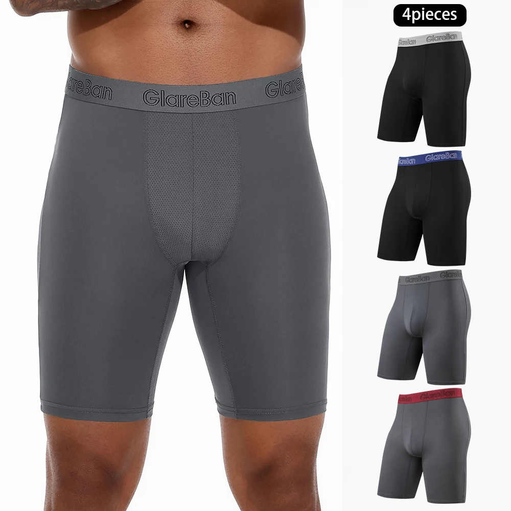 4 Pieces Set Long Leg Classic Quick-Dry Man Boxer Shorts Smooth Underpants Panties Comfortable Brand Soft Style Skin-Friendly