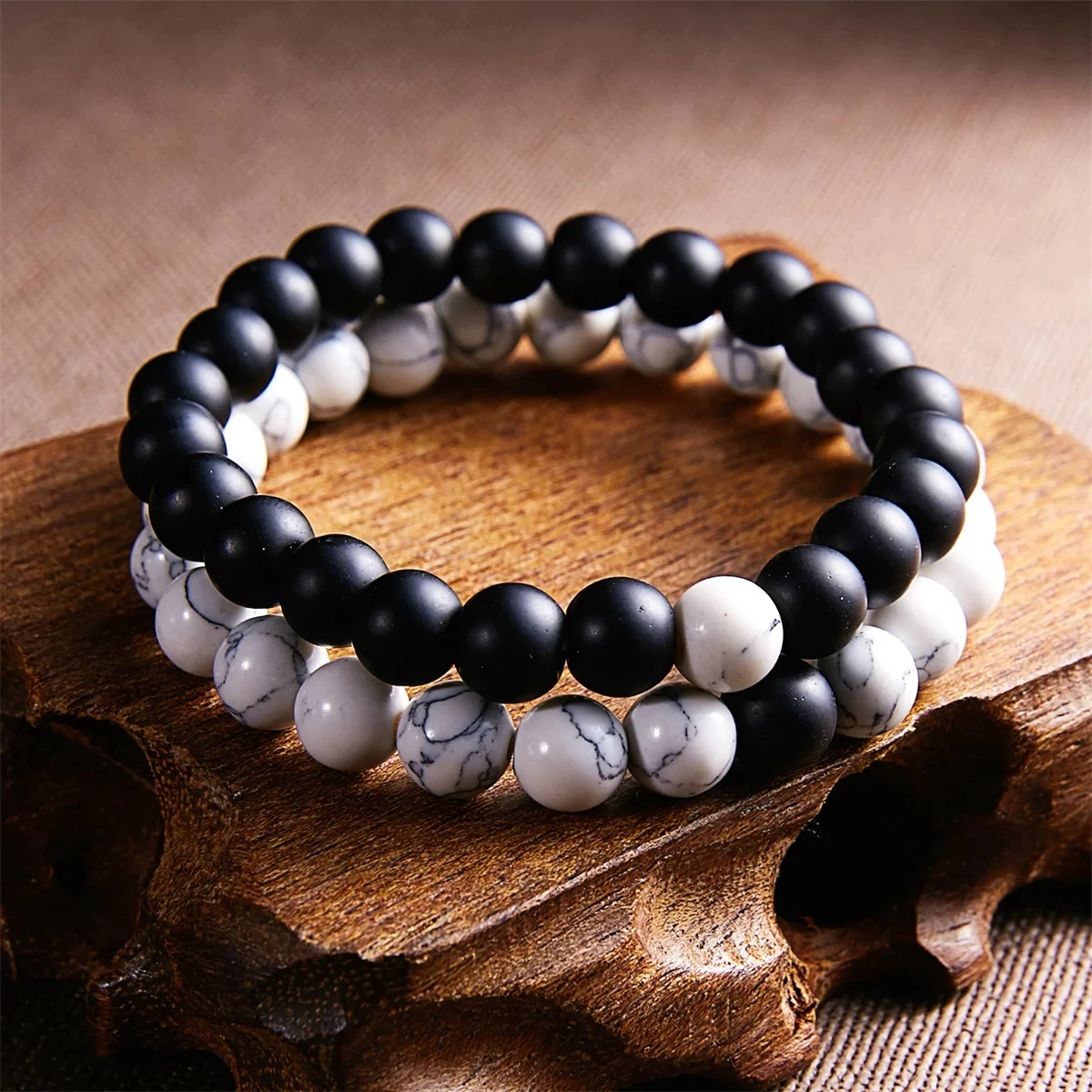 Natural Stone Beaded Bracelets Set For Couples Men Women Distance Black Matte White Turquoise Lava Stone Yoga Bead Bracelet