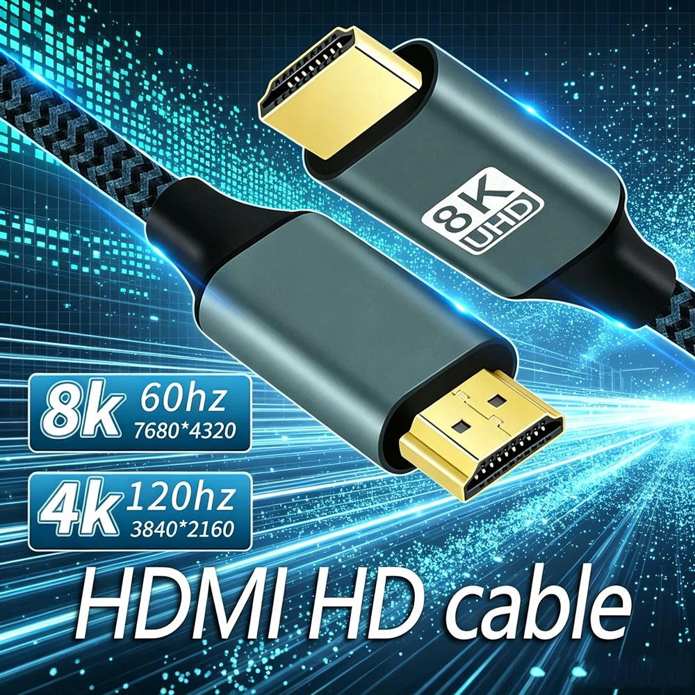 8K HDMI 2.1 Ultra HD 48Gbps 8K 60Hz 4K 120Hz HD Twisted Pair Cable for PS4 PC laptops TVs monitors and projectors