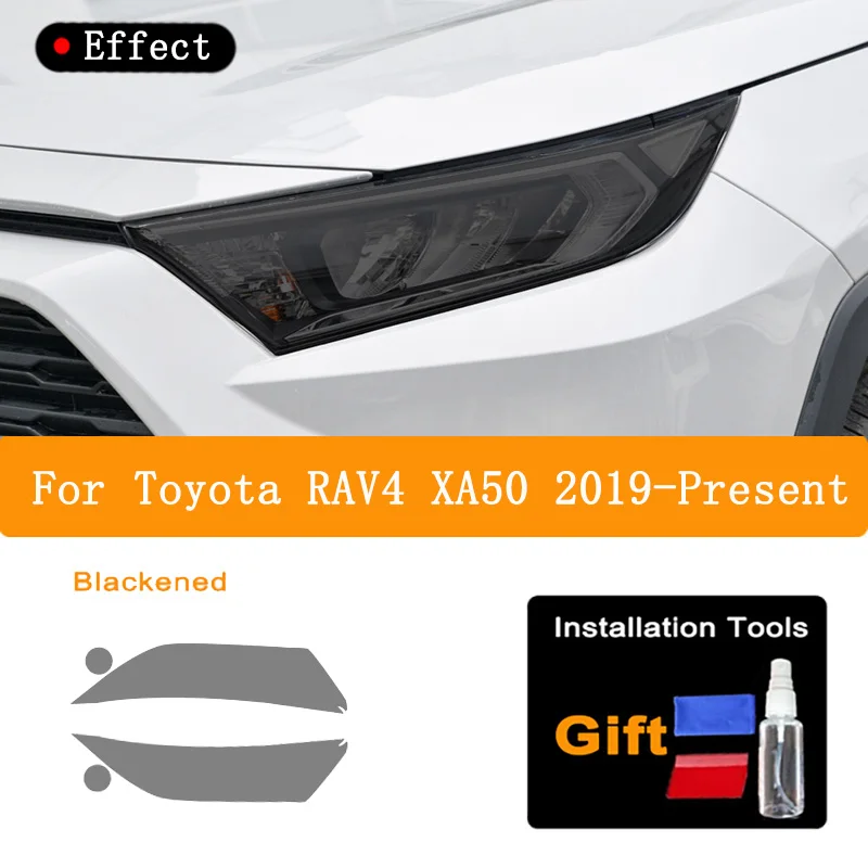 도요타 RAV4 XA50 자동차 헤드라이트 보호 필름 프론트 라이트 투명 스모크 블랙 TPU 스티커, 2019 2020 2021 2022, 2 피스