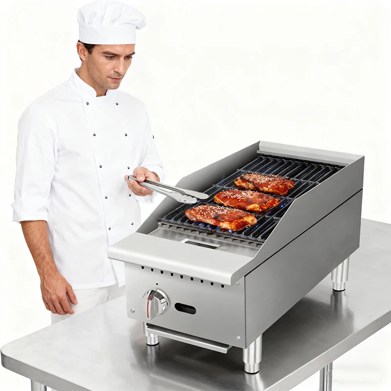 Commercial Gas Charbroiler 35,000 BTU Countertop Stainless Steel Grill Radiant Burners High Efficiency Noise Reduction