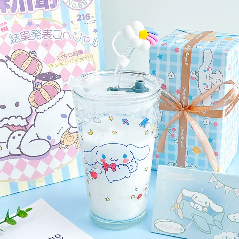 450Ml Sanrios Cinnamoroll Cup Kawaii Cartoon Hellokitty Straw Water Glasses Melody Kuromi Pachacco Milk Drink Juice Milk Tea Cup