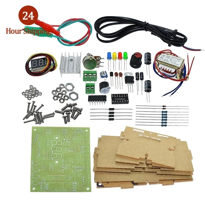 EU 220V DIY LM317 Adjustable Voltage Power Supply Board Learning DIY Kit With Case output 1.25V-12V