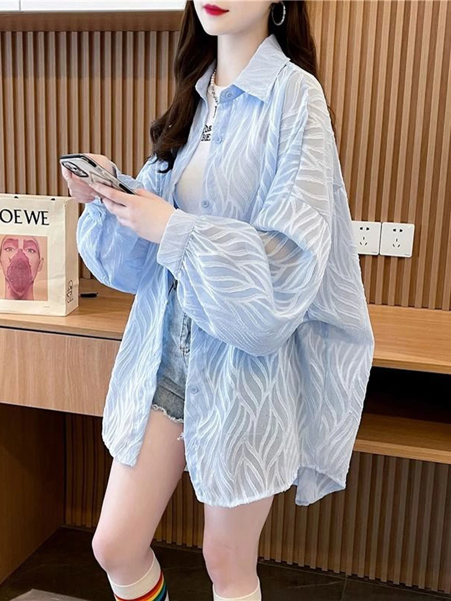Ice Silk Thin Chiffon Sun Protection Shirt Women Summer Loose Large Size Mid-Length Open Cardigan Outerwear Breathable Quick-Dry