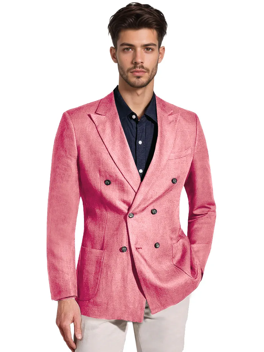 

High Quality Serge Men's Suits Double Breasted Bespoke Double Breasted Peaked Lapel Formal Blazer Slim Fit 2 Piece Jacket Pants