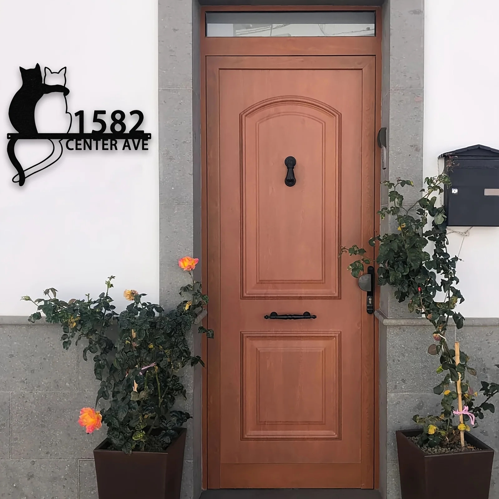 Personalized Black Cat Address Plaque, Custom House No. Street Name, Paw Print metal Door Hanger, Indoor/Outdoor Cat Lover Gift view 6
