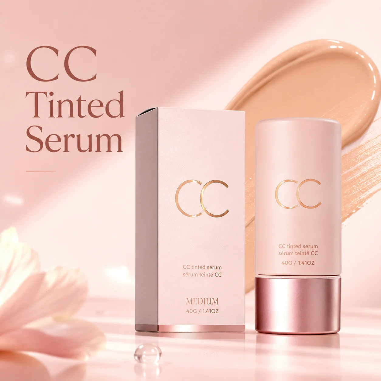 CC Tinted Serum Color Correcting Tinted Serum Self Adapt Skin Tone No Caking Natural Nude Lightweight Coverage Foundation Serum