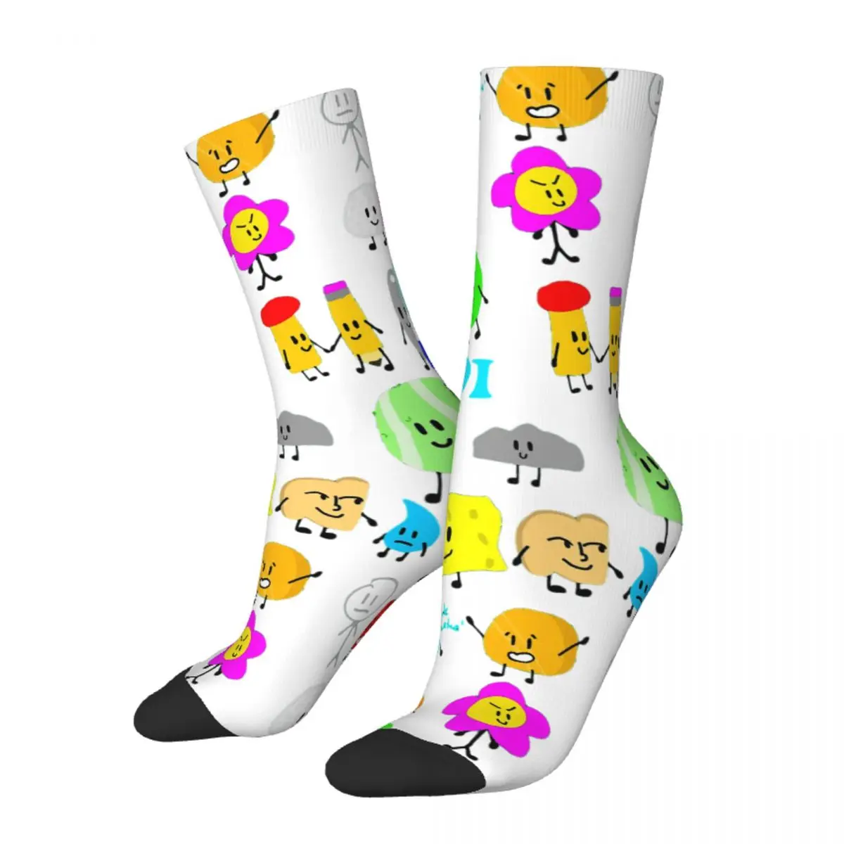 Hip Hop Retro Characters Essential Crazy Men's Socks Unisex Battle for Dream Island BFDI 4 and X Seamless Printed Crew Sock