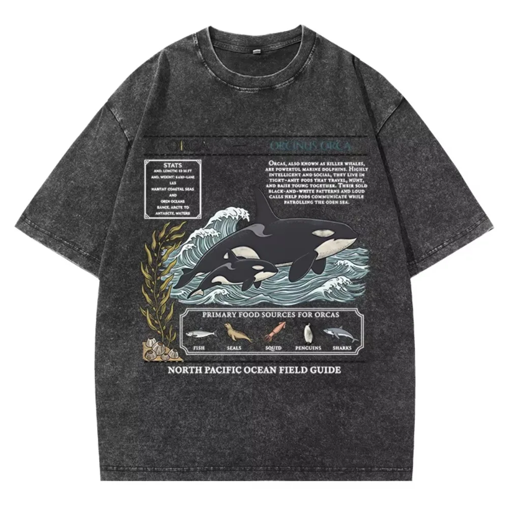 Vintage Orca Field Guide T Shirt Men Women Whale Ocean Life Tee Shirt Casual Round Neck Cotton Short Sleeve T-shirt Clothing