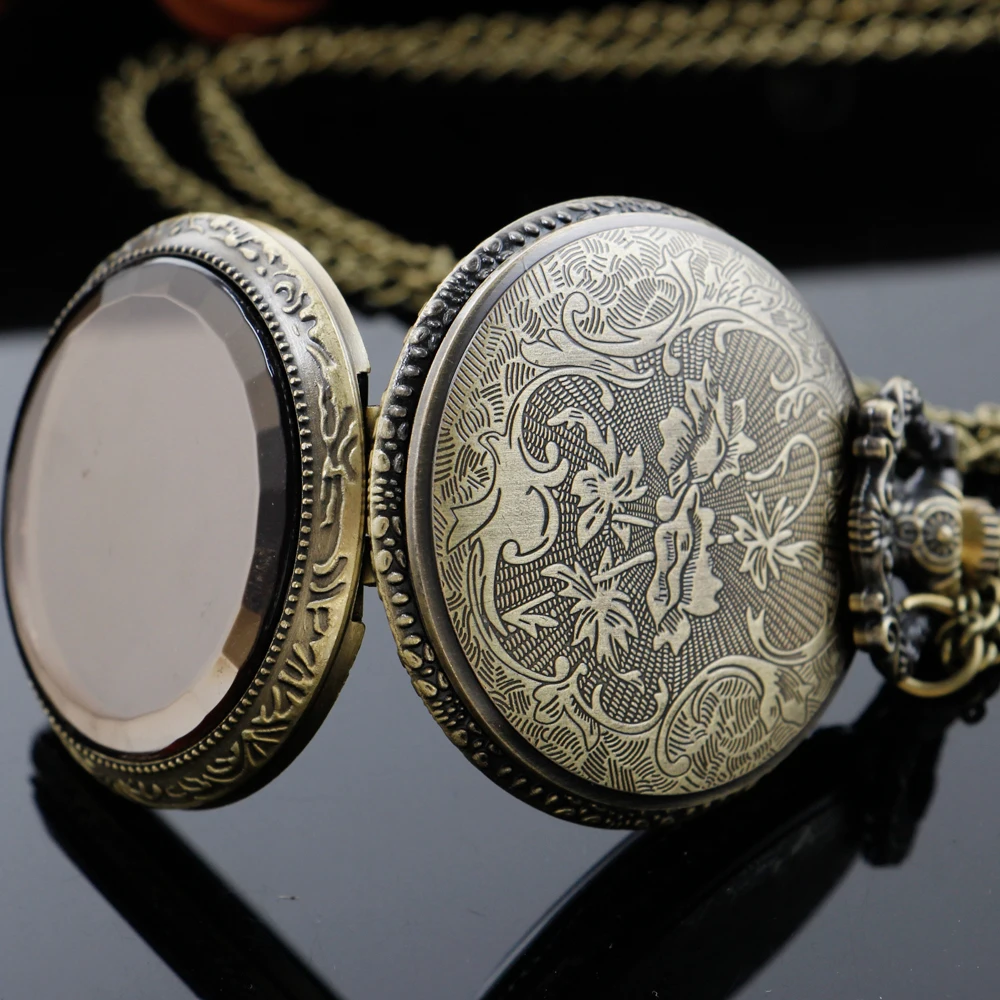 Bronze Transparent Case American Flag Classic National Logo Chain Watch Vintage Steam Punk Pendant Necklace Jewelry Gift CF1061