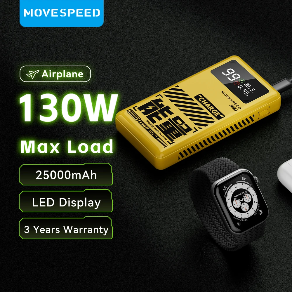 MOVESPEED 25000mAh M25 Portable Charger 130W LED Display USB Type C Powerbank for Ourdoor Camping Laptop External Battery iPhone