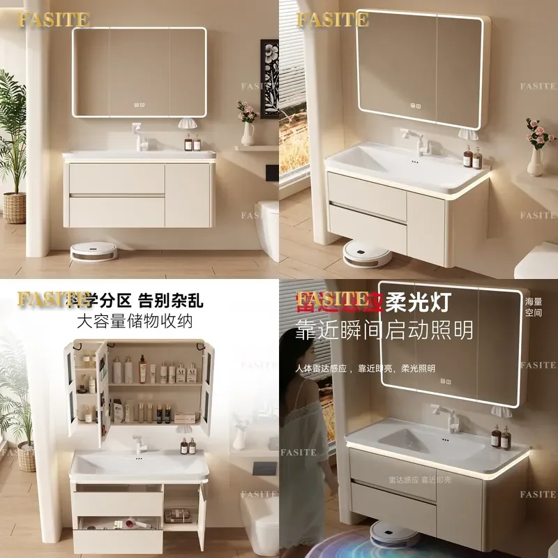 For Bathroom New Arc Honeycomb Aluminum Cabinet Combined Toilet Deepened Ceramic Integrated Hand Wash Basin Washstand