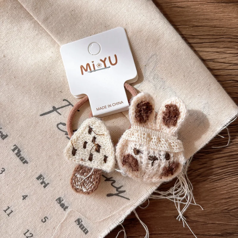 الشتاء متماسكة مقاطع الشعر الحيوان مجموعة 2PCS لطيف الأرنب الفطر تصميم طفل الفتيات العلاقات الشعر لينة لا زلة إكسسوارات الشعر #6