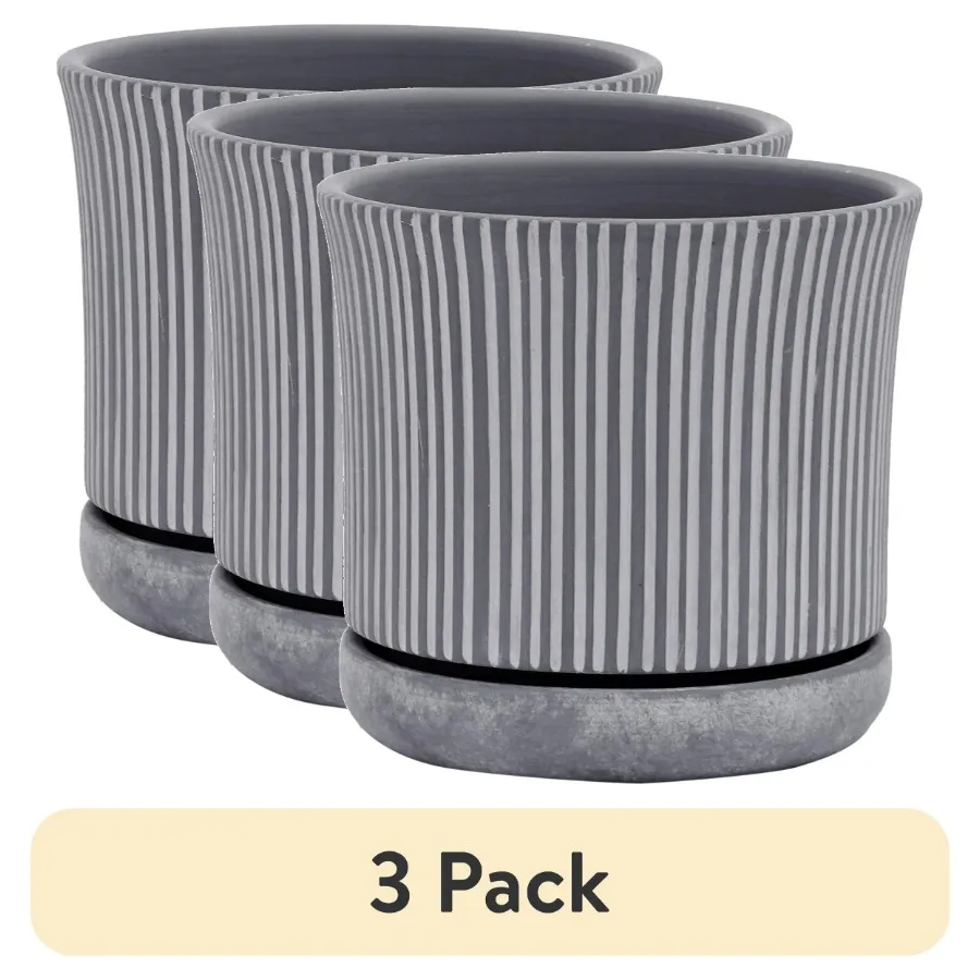 

(3 pack) 6" Round Planter, Grey,Painting finish